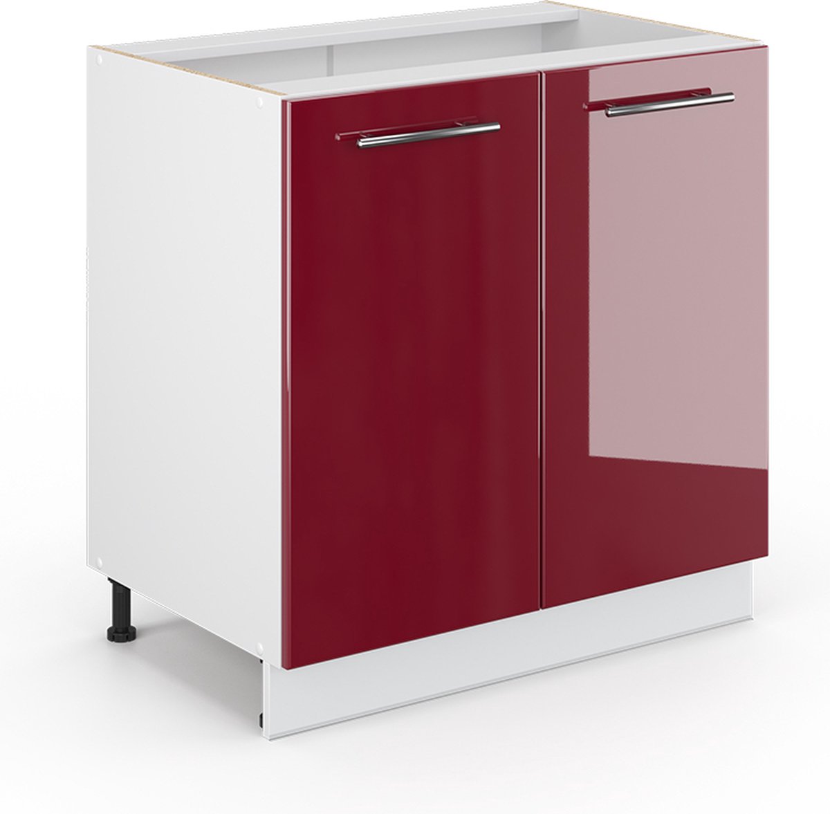 Vicco Keukenonderkast Fame-Line, Bordeauxrode hoogglans/Wit, 80 cm zonder werkblad