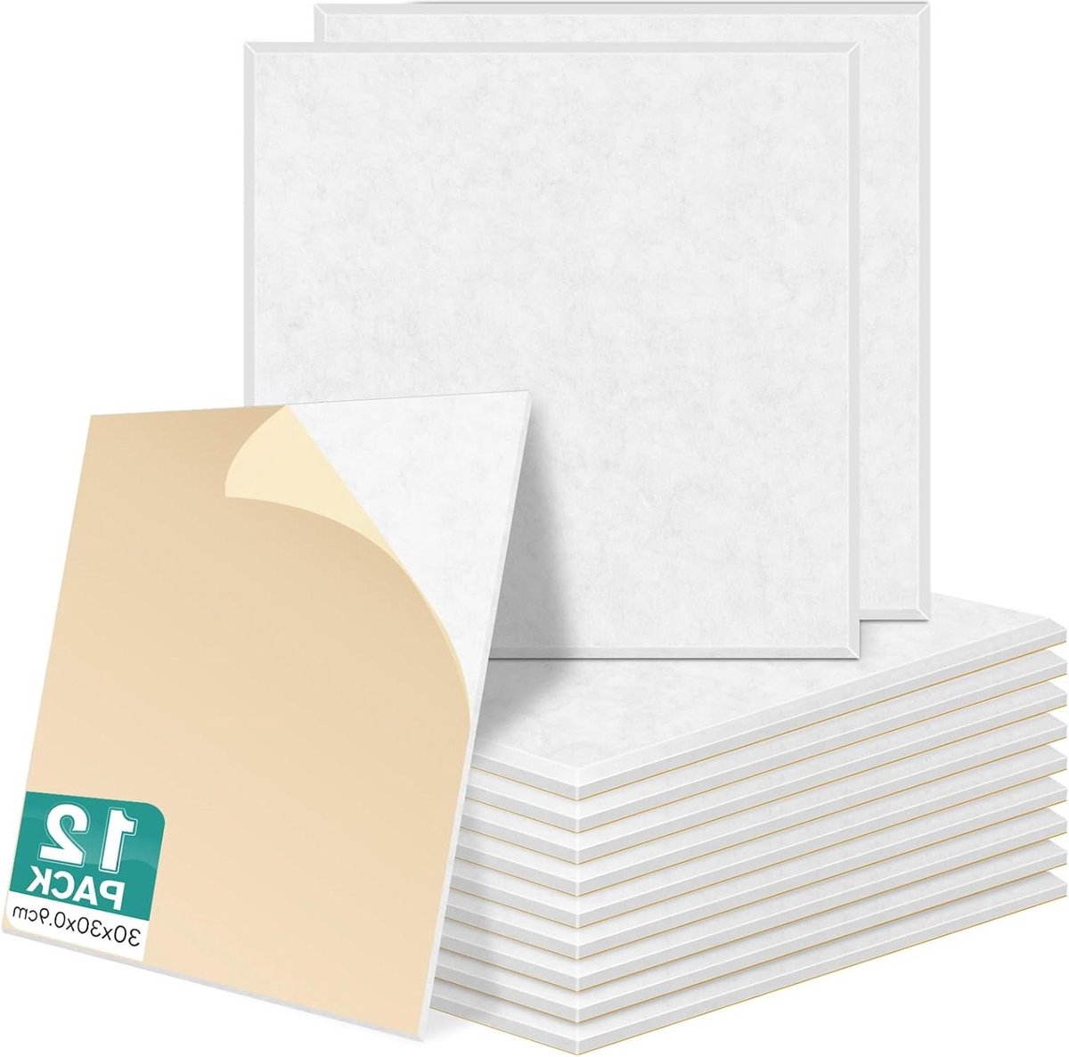 Akoestische platen zelfklevend - 12 stuks - 30 x 30 x 09 cm - zeer dichte geluidsabsorberende wand - wit - akoestisch paneel - PLAPOT