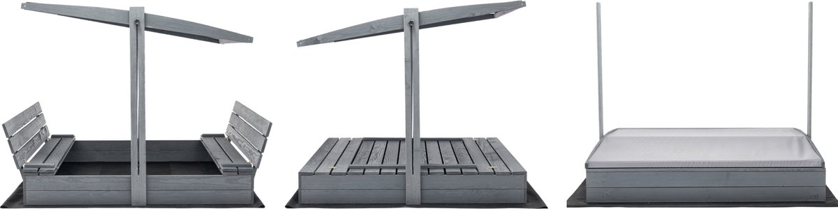 Afsluitbare XL Zandbak met Dak 140x140 cm – Gecertificeerd & Geïmpregneerd Hout | Incl. AFDEKZEIL, GRONDDOEK & Montagevideo | Voor 2-3 Kinderen | Grijs — afbeelding 14