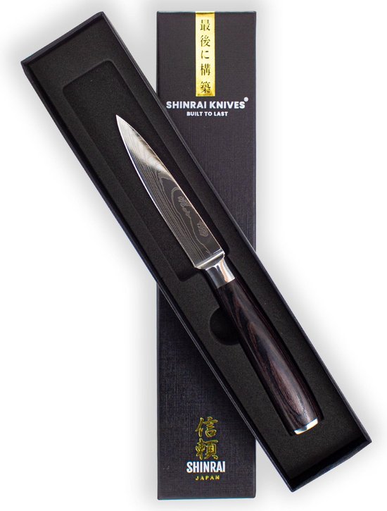 Shinrai Japan - Couteau d'office japonais 9 cm - Couteau de chef - Couteau Damas - Imprimé Damas - Avec coffret cadeau de Luxe