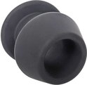 Zwarte, siliconen tunnel plug met een platte basis en conische opening.