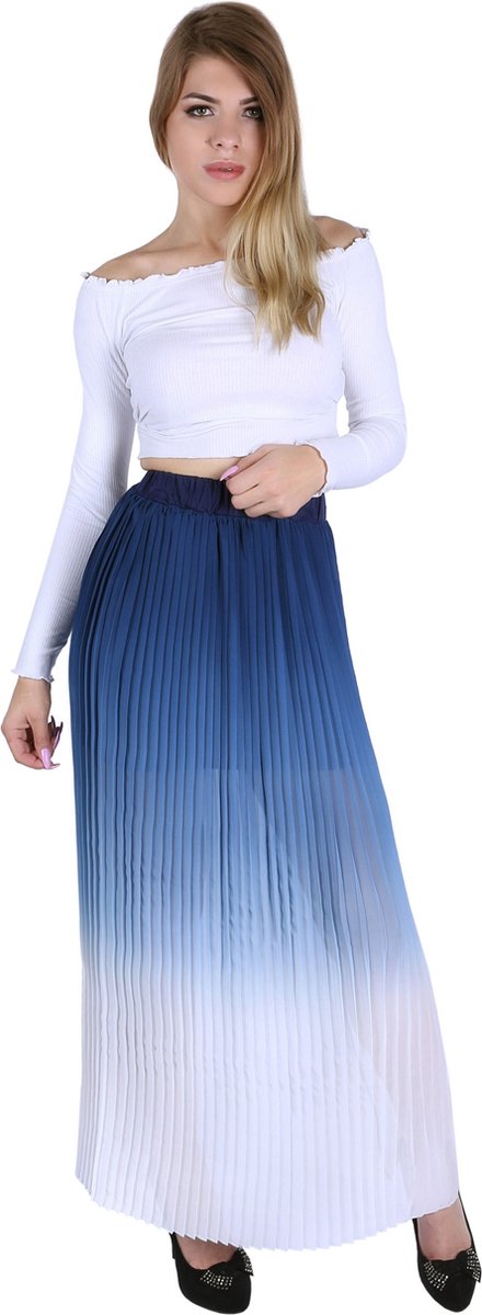 JohnZack Blauw-ecru, geplooide ombre rok