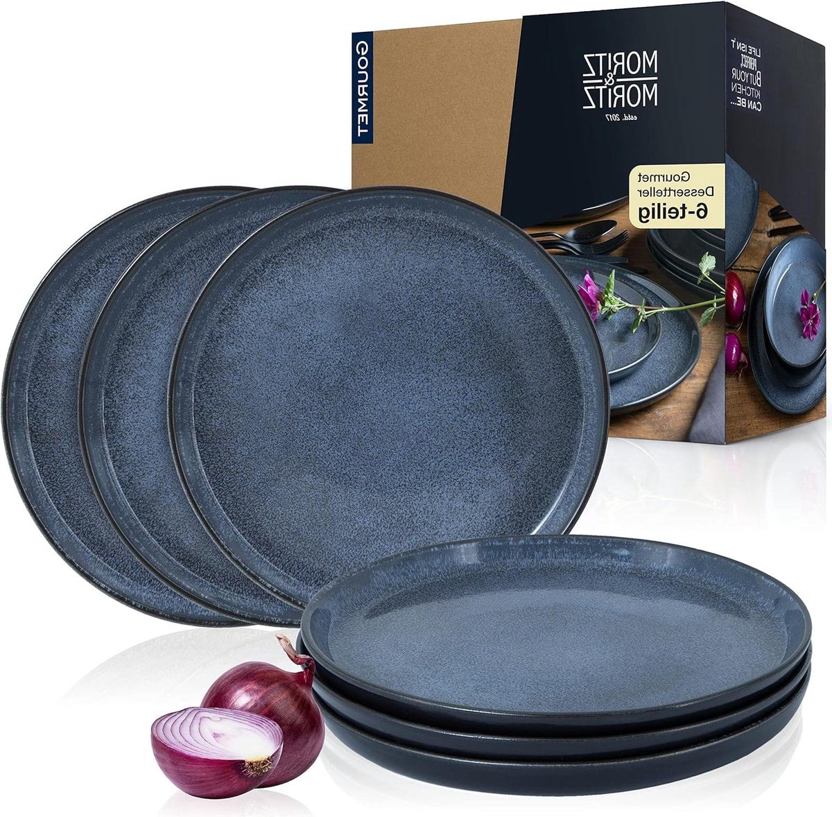 Set van 6 dessertborden - blauw - voor 6 personen - porselein - vaatwasserbestendig - magnetronbestendig borden set 6 person