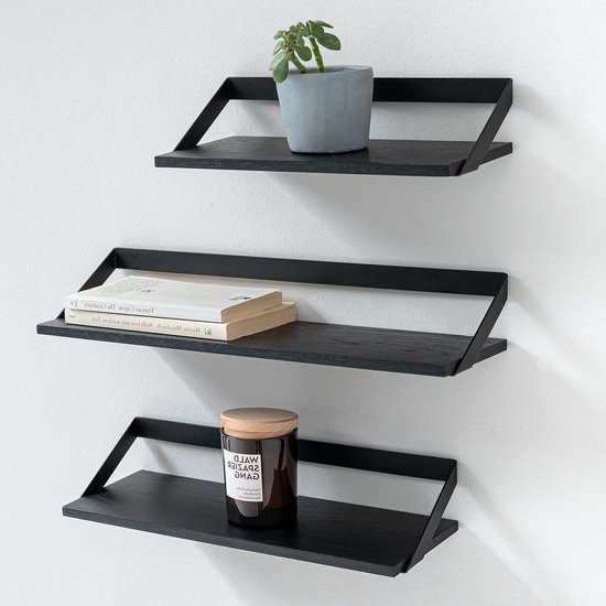 KAZAI.® Wandplanken Set -STENN- | Zwevende Planken van Metaal en Echt Houtfineer | Houten Planken voor Badkamer, Keuken, Woonkamer, Slaapkamer | Berken, Wit