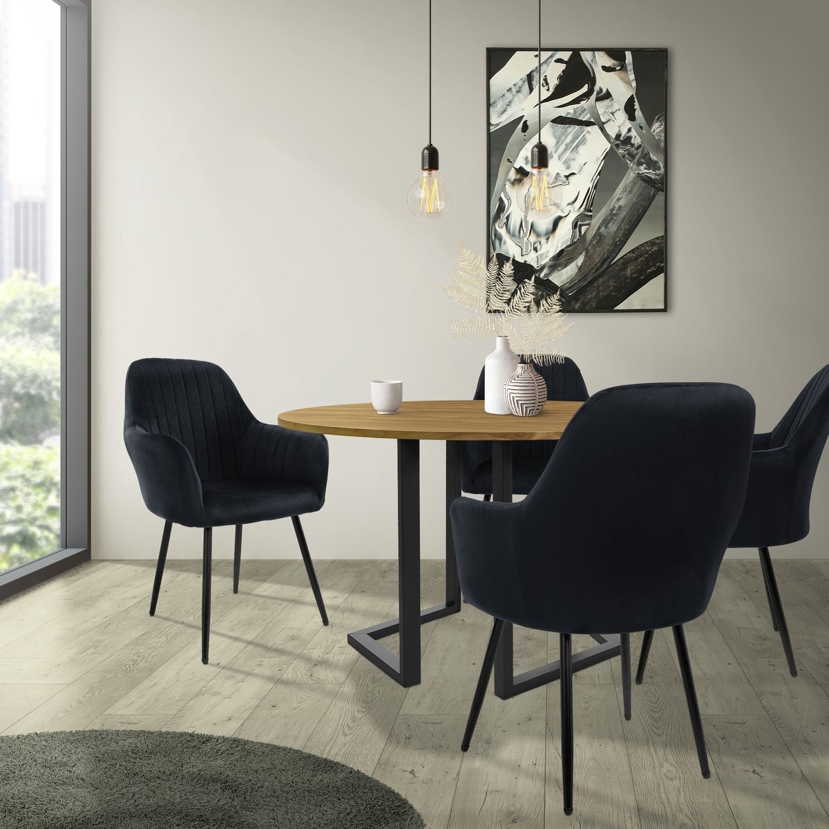 ML-Design Set van 4 Eetkamerstoelen Eetkamerstoel met rug en armleuningen, donkerblauw, fluwelen zitting, metalen poten, Keukenstoelen Woonkamerstoelen Gestoffeerde stoelen Krukken