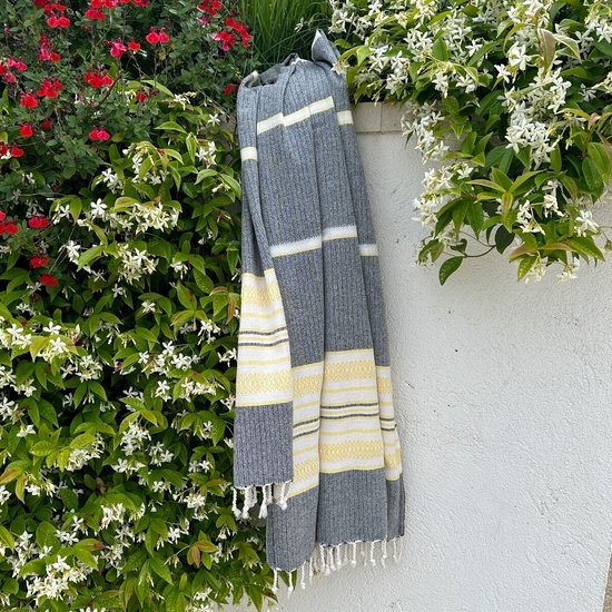 Fashion4wellness HAMAMDOEK SEA ME BLACK- LEMON Pestemal - saunadoek - dun strandlaken - hammamtowel