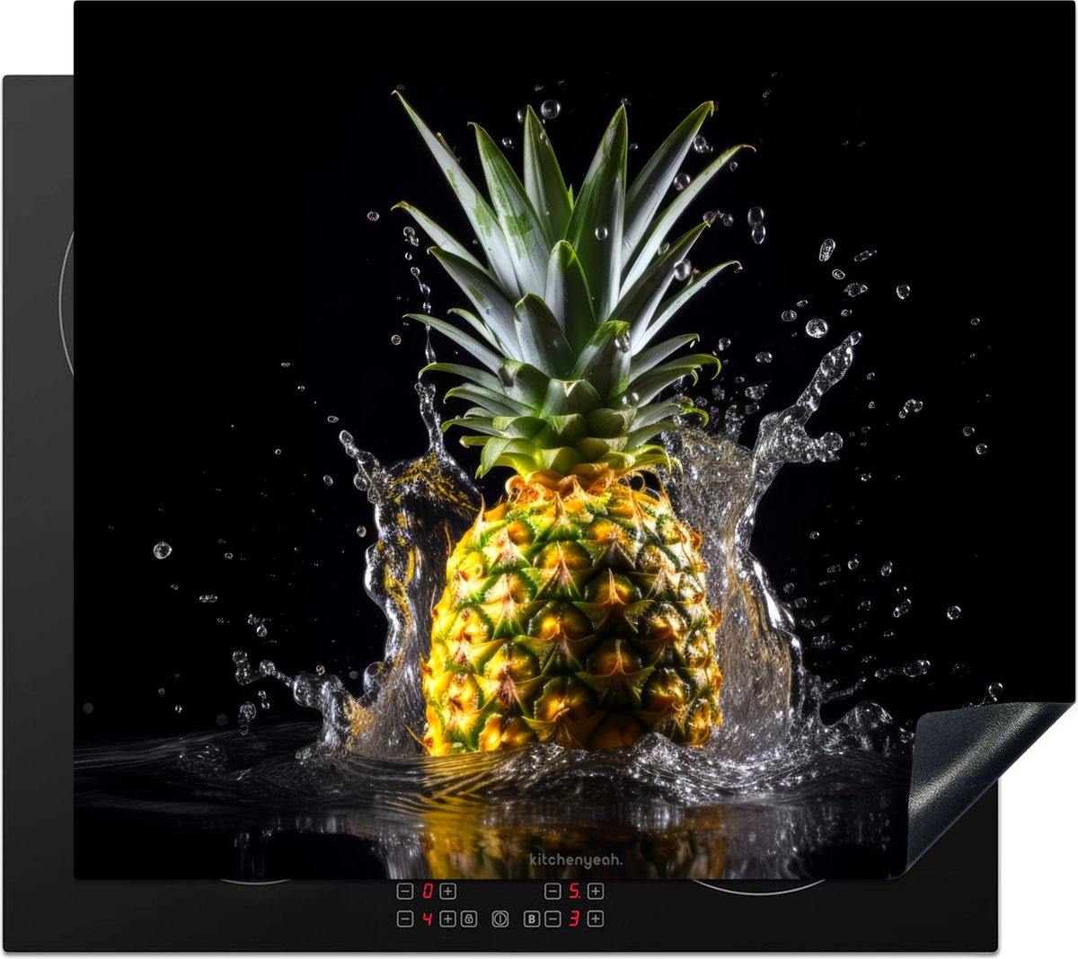 KitchenYeah® Inductie beschermer 57,6x51,6 cm - Ananas - Fruit - Water - Afdekplaat voor kookplaat - Inductieplaat mat - Beschermingsmat - Beschermplaat - Keuken bescherm decoratie - Afdek kookplaten