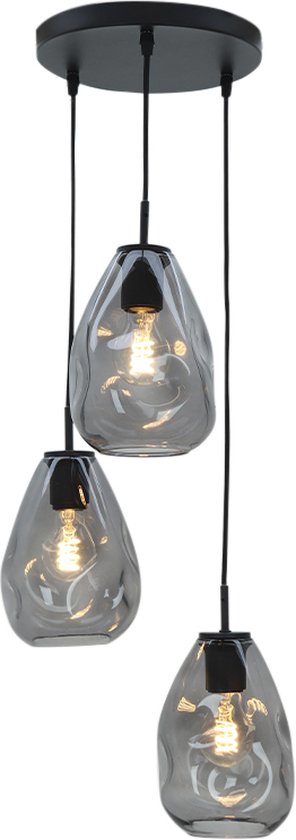 Olucia Evito - Design Hanglamp - 3L - Metaal/Glas - Grijs;Zwart - Rond - 36 cm