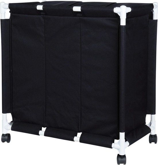 Wasmand 3 Vakken - Wassorteerder - 95L - Opvouwvare Wasmand - Wit