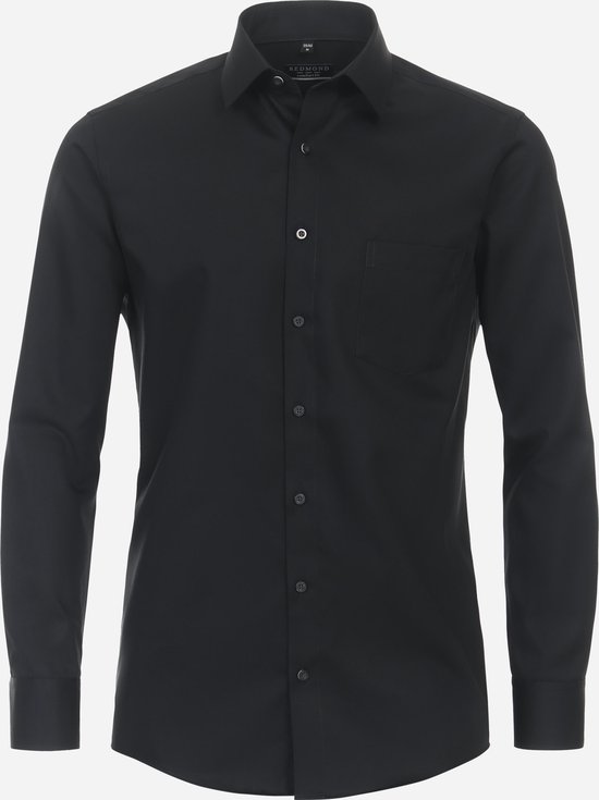 Redmond comfort fit overhemd - popeline - zwart - Strijkvriendelijk - Boordmaat: 49/50