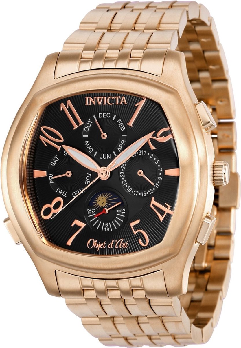 Invicta Objet D Art 37658 Heren Horloge - Waterdicht - Analoog - Automatisch Uurwerk - Roestvrij Staal met zwarte Wijzerplaat