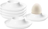 Witte porseleinen eierdopset - 6-delige keramische ontbijtset - eierhouder voor harde en zachtgekookte eieren (rond)