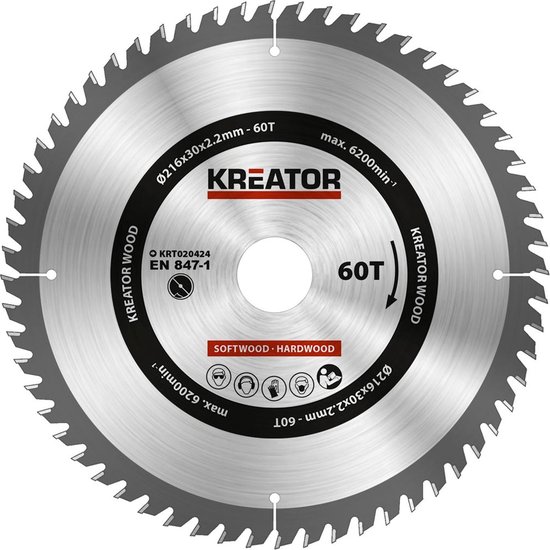 Kreator KRT020424 Zaagblad hout 216 mm - 60T