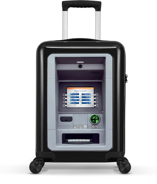 Stickercase - Handbagage koffer - Lichtgewicht Trolley 55cm - Cijferslot - Met pinautomaat print - Zwart