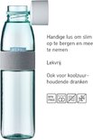 Lichtblauwe Mepal waterfles met grijze band en witte dop. Lekvrij en voor koolzuurhoudende dranken.