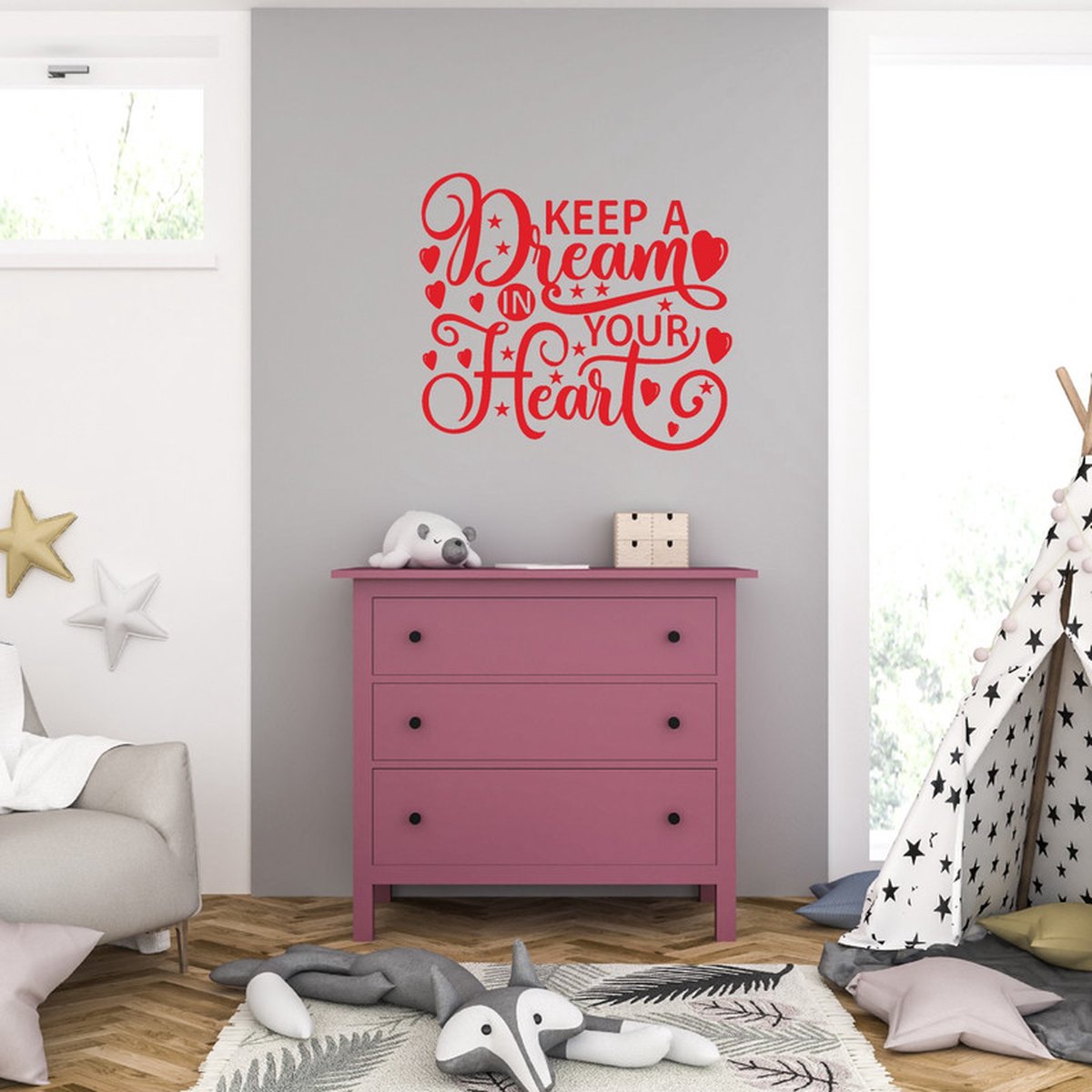 MC Living Muursticker - Keep A Dream In Your Heart - 58 x 65 - Rood