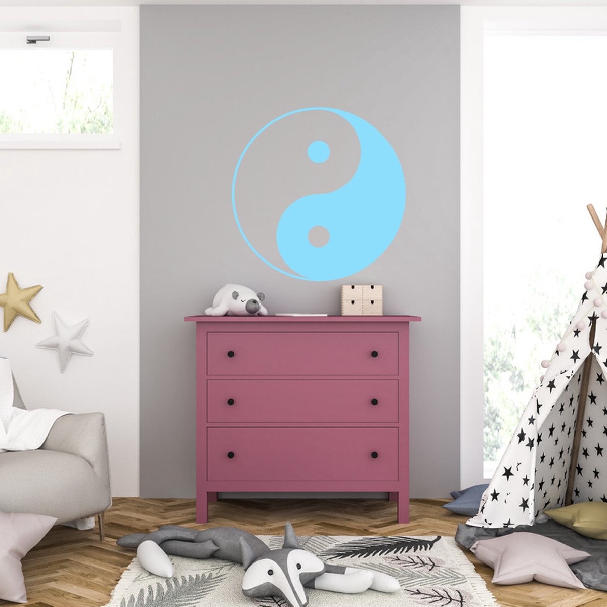 MC Living Muursticker - Yin Yang - 40,6 x 40,6 - Licht Blauw