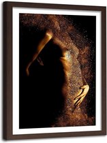 Foto in frame , Vrouwelijk naakt in goudstof ,120x80cm , zwart bruin , wanddecoratie