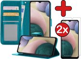 Samsung A12 Hoesje Book Case Met 2x Screenprotector - Samsung Galaxy A12 Hoesje Wallet Case Portemonnee Hoes Cover - Turquoise