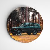 Range Rover auto groen op muurcirkel | fotoprint op forex | wanddecoratie - 60x60cm, Dibond