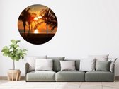 Luxe Behangcirkel zelfklevend zonsondergang aan het strand - oranje - Sticky Decoration - wooncirkel - decoratie - woonaccesoires - behangcirkel - diameter 90 cm