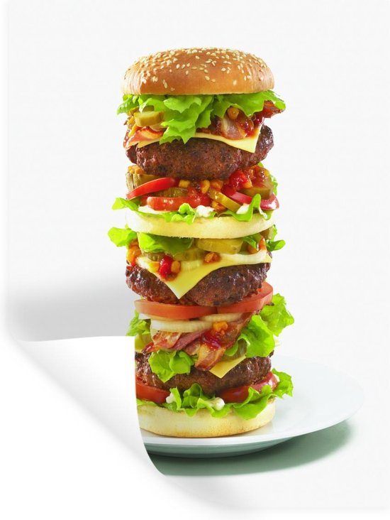 Sticker Muursticker Hamburger - Hamburger géant sur assiette