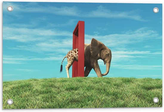 Tuinposter – Giraffe door Deur als Olifant - 60x40cm Foto op Tuinposter  (wanddecoratie voor buiten en binnen)