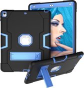 Voor iPad 10.5 contrastkleurige siliconen + pc-combinatiebehuizing met houder (zwart + blauw)