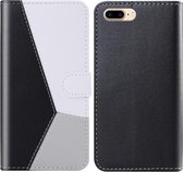 Voor iPhone 8 Plus / 7 Plus Driekleurige stiksels Horizontale flip TPU + PU lederen tas met houder & kaartsleuven en portemonnee (zwart)
