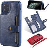 Voor iPhone 11 Pro Gesp Rits Schokbestendig Beschermhoes met Houder & Kaartsleuven & Portemonnee & Lanyard & Fotolijst (Blauw)