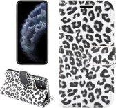 Voor iPhone 12 mini Leopard Print Pattern Horizontale Flip Leather Case met Card Slot en Holder (White)