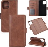 Voor iPhone 12 Pro Max Dubbelzijdige magnetische gesp Horizontale flip lederen tas met houder & kaartsleuven en portemonnee (bruin)