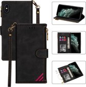 Rits Multi-kaartsleuven Horizontale flip PU lederen tas met houder & kaartsleuven & portemonnee & lanyard & fotolijst voor iPhone XS / X (zwart)