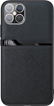 Voor iPhone 12 mini Huidvriendelijk Frosted Leather + TPU All-inclusive telefoonhoes met metalen ijzeren plaat (zwart)