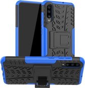 Voor Galaxy A70s Tyre Texture Shockproof TPU + PC beschermhoes met houder (blauw)