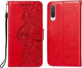 Voor Xiaomi Mi CC9 / Mi 9 Lite Flower Vine Embossing Pattern Horizontale Flip Leather Case met Card Slot & Holder & Wallet & Lanyard (Red)