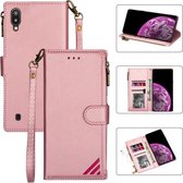 Voor Samsung Galaxy A10 / M10 Rits Multi-kaartsleuven Horizontale flip PU lederen tas met houder & kaartsleuven & portemonnee & lanyard & fotolijst (rose goud)