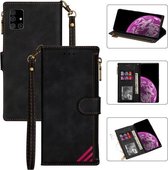 Voor Samsung Galaxy A31 Rits Multi-kaartsleuven Horizontale Flip PU lederen tas met houder & kaartsleuven & portemonnee & lanyard & fotolijst (zwart)