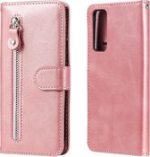 Voor Huawei Y7a Mode Kalf Textuur Rits Horizontale Flip Leren Case met Standaard & Kaartsleuven & Portemonnee Functie (Rose Goud)