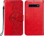 Voor Samsung Galaxy S10 Plus Flower Vine Embossing Pattern Horizontale Flip Leather Case met Card Slot & Holder & Wallet & Lanyard (Red)