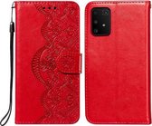 Voor Samsung Galaxy A91 / S10 Lite Flower Vine Embossing Pattern Horizontale Flip Leather Case met Card Slot & Holder & Wallet & Lanyard (Red)