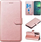 Voor Motorola Moto G8 Plus Klassieke Kalfsstructuur Horizontale Flip PU-lederen tas, met houder & kaartsleuven en portemonnee (roségoud)