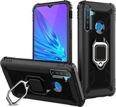 Voor OPPO Realme 5 koolstofvezel beschermhoes met 360 graden roterende ringhouder (zwart)