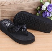 Pailletten slippers met sleehak en slippers, maat: 36 (pailletten zwart)