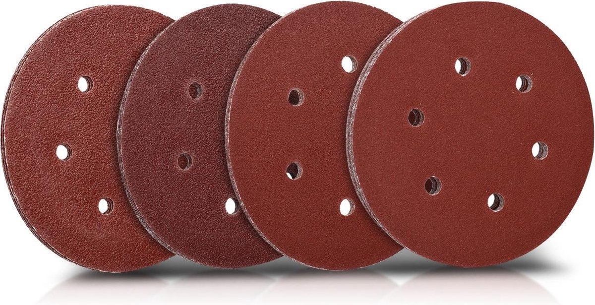 Navaris 25x rond schuurpapier - Voor schuurmachines - Klittenbandbevestiging - 150 mm - Korrel 40-100 - Schuurschijven voor hout, metaal en meer