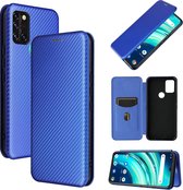 Voor UMIDIGI A9 Pro koolstofvezel textuur magnetische horizontale flip TPU + pc + PU lederen tas met kaartsleuf (blauw)