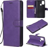 Voor Samsung Galaxy A21s effen kleur horizontale flip beschermende lederen tas met houder & kaartsleuven & portemonnee & fotolijst & lanyard (paars)