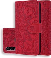 Voor Galaxy A20s Kuitpatroon Mandala Dubbel opvouwbaar ontwerp Reliëf lederen tas met portemonnee en houder en kaartsleuven (rood)