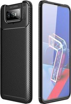 Voor Asus Zenfone 7 ZS670KS koolstofvezel textuur schokbestendig TPU-hoesje (zwart)