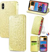 Blooming Mandala Reliëfpatroon Magnetische Horizontale Flip Leren Case met Houder & Kaartsleuven & Portemonnee Voor iPhone XS / X (Geel)